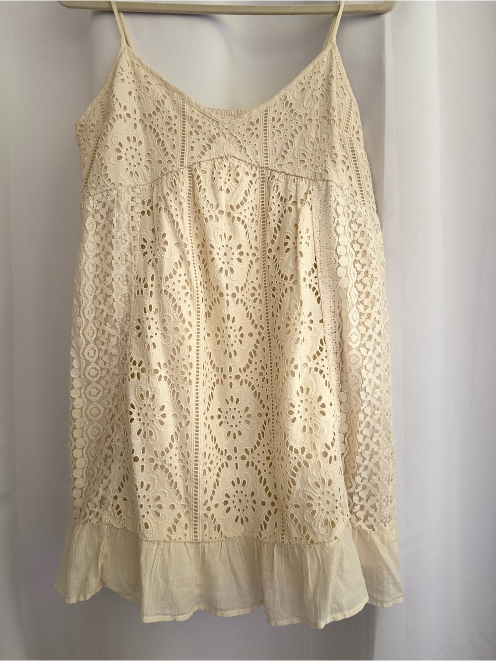 American Eagle Outfitters Cream Eyelet Lace Mini Dress